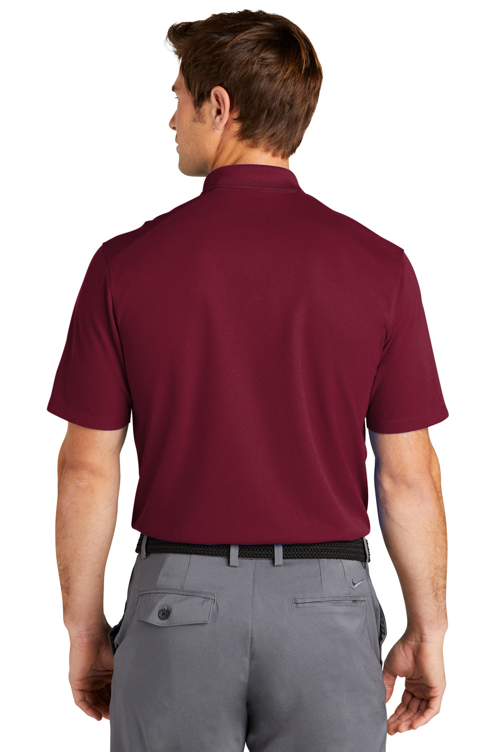 Nike NKDC1963 Mens Dri-Fit Moisture Wicking Micro Pique 2.0 Short Sleeve Polo Shirt Team Red Model Back