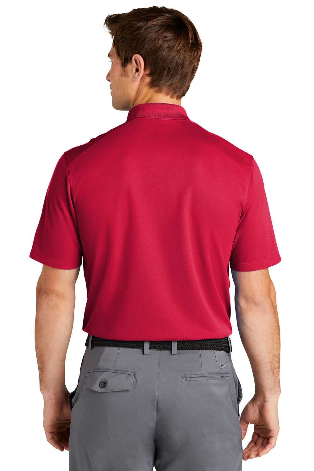 Nike NKDC1963 Mens Dri-Fit Moisture Wicking Micro Pique 2.0 Short Sleeve Polo Shirt University Red Model Back