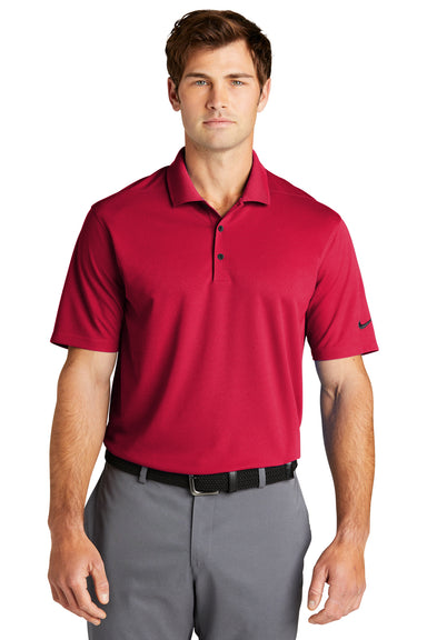 Nike NKDC1963 Mens Dri-Fit Moisture Wicking Micro Pique 2.0 Short Sleeve Polo Shirt University Red Model Front