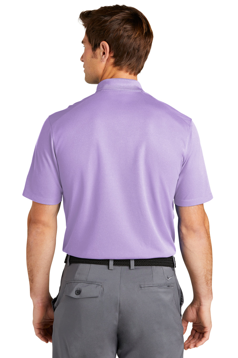 Nike NKDC1963 Mens Dri-Fit Moisture Wicking Micro Pique 2.0 Short Sleeve Polo Shirt Urban Lilac Purple Model Back