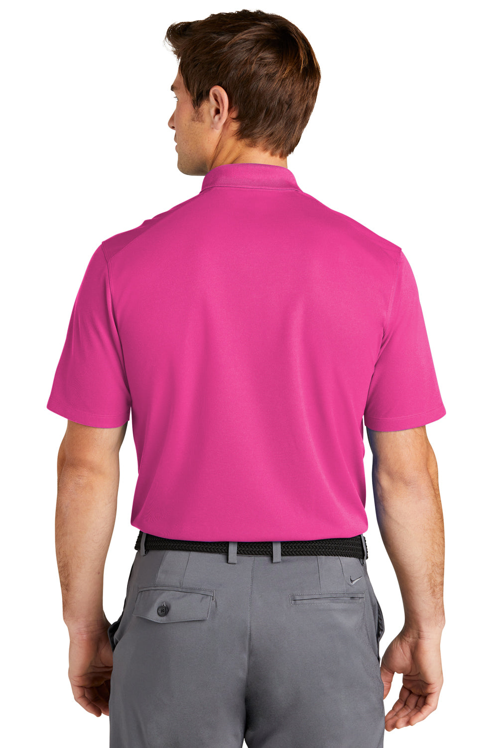 Nike NKDC1963 Mens Dri-Fit Moisture Wicking Micro Pique 2.0 Short Sleeve Polo Shirt Vivid Pink Model Back
