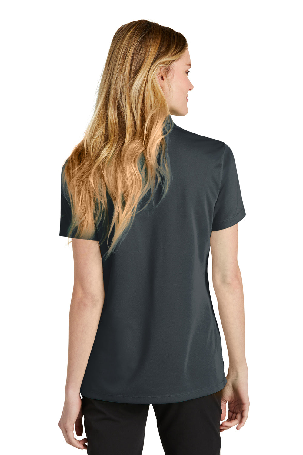 Nike NKDC1991 Womens Dri-Fit Moisture Wicking Micro Pique 2.0 Short Sleeve Polo Shirt Anthracite Grey Model Back
