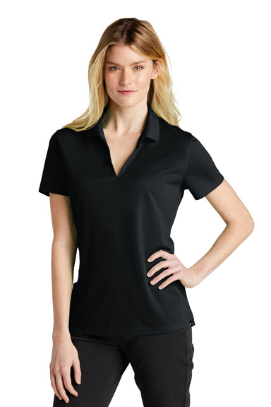 Nike NKDC1991 Womens Dri-Fit Moisture Wicking Micro Pique 2.0 Short Sleeve Polo Shirt Black Model Front