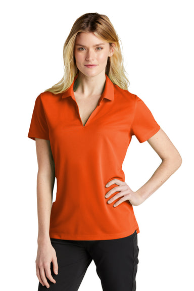 Nike NKDC1991 Womens Dri-Fit Moisture Wicking Micro Pique 2.0 Short Sleeve Polo Shirt Brilliant Orange Model Front