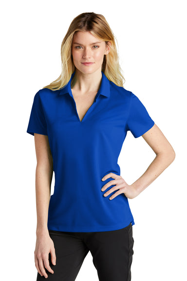 Nike NKDC1991 Womens Dri-Fit Moisture Wicking Micro Pique 2.0 Short Sleeve Polo Shirt Game Royal Blue Model Front