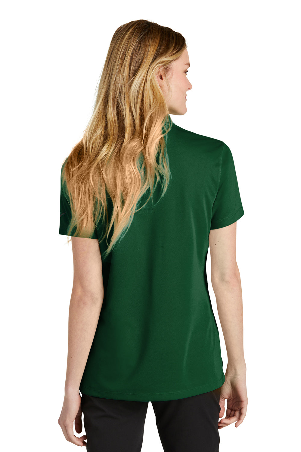 Nike NKDC1991 Womens Dri-Fit Moisture Wicking Micro Pique 2.0 Short Sleeve Polo Shirt Gorge Green Model Back