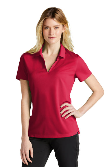 Nike NKDC1991 Womens Dri-Fit Moisture Wicking Micro Pique 2.0 Short Sleeve Polo Shirt University Red Model Front