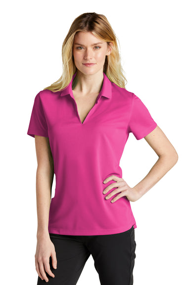 Nike NKDC1991 Womens Dri-Fit Moisture Wicking Micro Pique 2.0 Short Sleeve Polo Shirt Vivid Pink Model Front