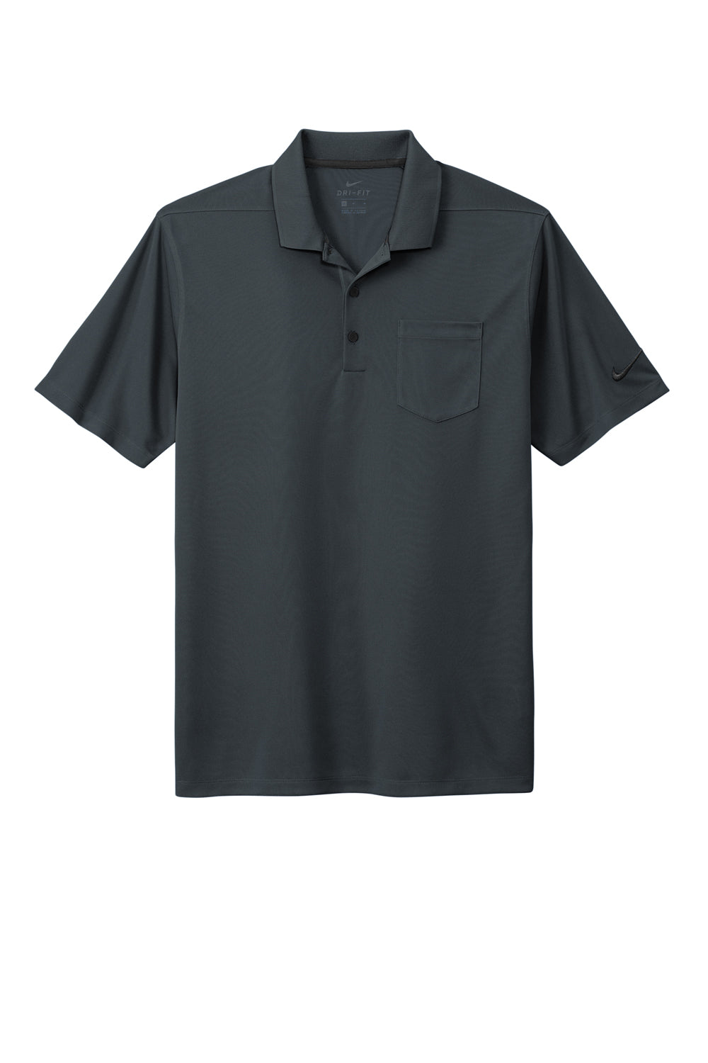 Nike NKDC2103 Mens Dri-Fit Moisture Wicking Micro Pique 2.0 Short Sleeve Polo Shirt w/ Pocket Anthracite Grey Flat Front