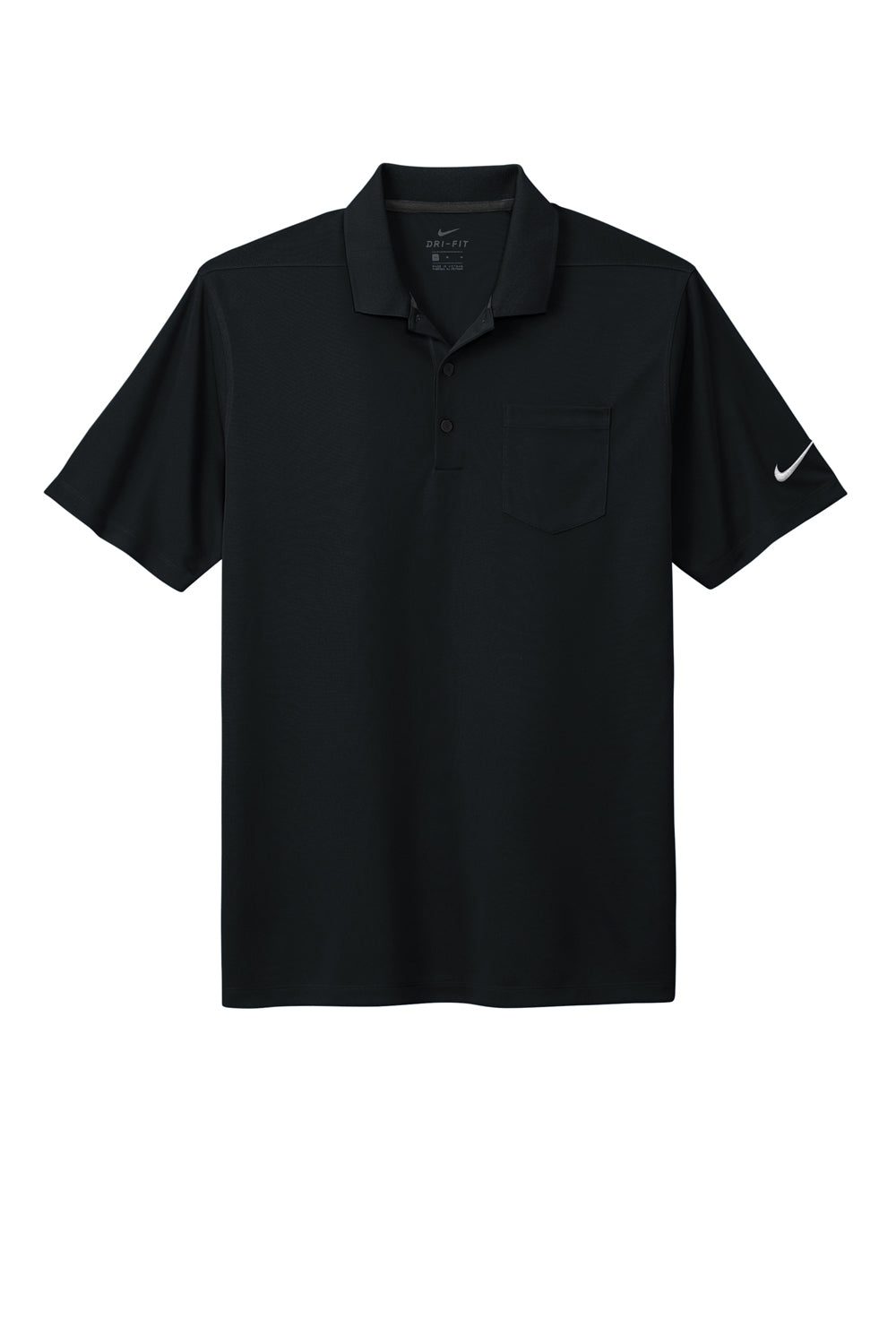 Nike NKDC2103 Mens Dri-Fit Moisture Wicking Micro Pique 2.0 Short Sleeve Polo Shirt w/ Pocket Black Flat Front