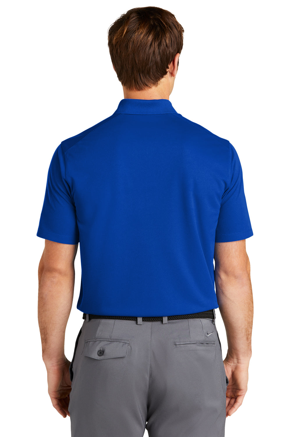 Nike NKDC2103 Mens Dri-Fit Moisture Wicking Micro Pique 2.0 Short Sleeve Polo Shirt w/ Pocket Game Royal Blue Model Back