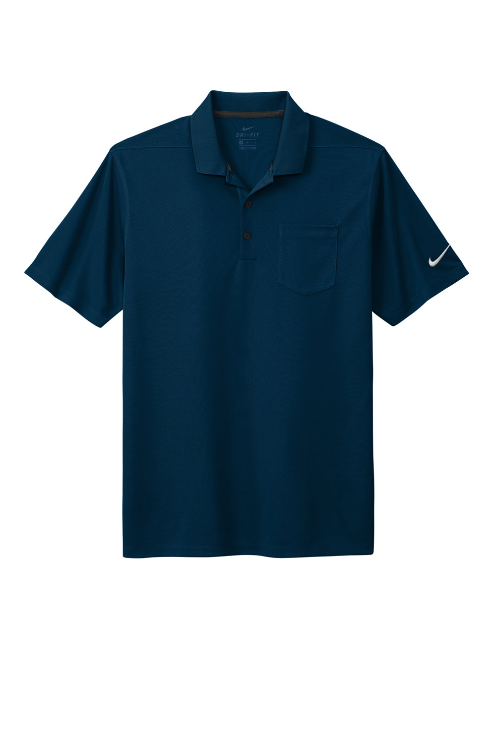 Nike NKDC2103 Mens Dri-Fit Moisture Wicking Micro Pique 2.0 Short Sleeve Polo Shirt w/ Pocket Navy Blue Flat Front