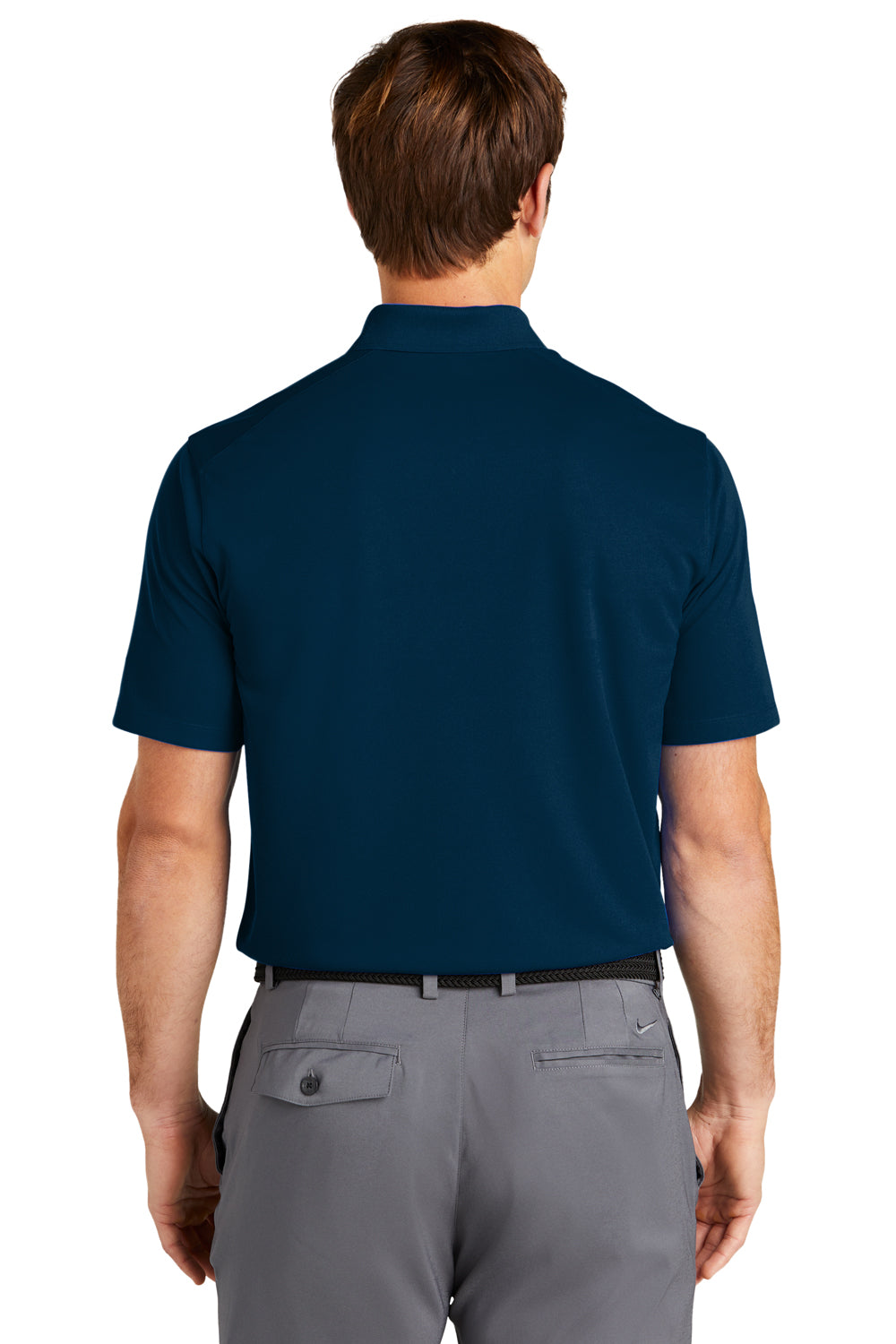 Nike NKDC2103 Mens Dri-Fit Moisture Wicking Micro Pique 2.0 Short Sleeve Polo Shirt w/ Pocket Navy Blue Model Back