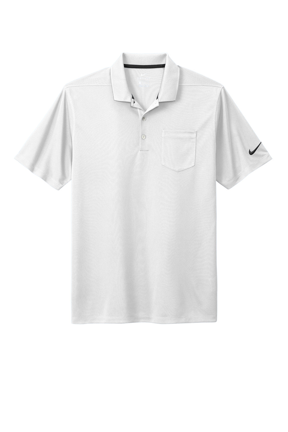 Nike NKDC2103 Mens Dri-Fit Moisture Wicking Micro Pique 2.0 Short Sleeve Polo Shirt w/ Pocket White Flat Front