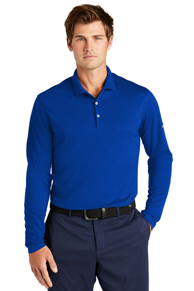 Nike NKDC2104 Mens Dri-Fit Moisture Wicking Micro Pique 2.0 Long Sleeve Polo Shirt Game Royal Blue Model Front