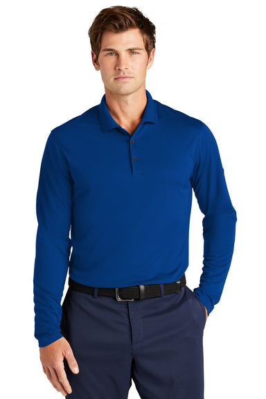 Nike NKDC2104 Mens Dri-Fit Moisture Wicking Micro Pique 2.0 Long Sleeve Polo Shirt Gym Blue Model Front