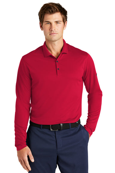 Nike NKDC2104 Mens Dri-Fit Moisture Wicking Micro Pique 2.0 Long Sleeve Polo Shirt University Red Model Front