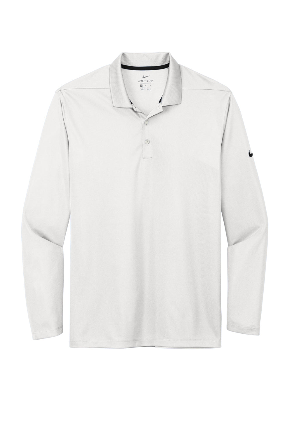 Nike NKDC2104 Mens Dri-Fit Moisture Wicking Micro Pique 2.0 Long Sleeve Polo Shirt White Flat Front