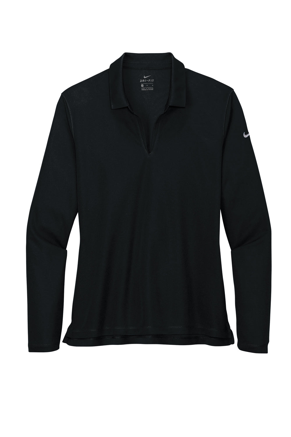 Nike NKDC2105 Womens Dri-Fit Moisture Wicking Micro Pique 2.0 Long Sleeve Polo Shirt Black Flat Front
