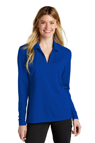 Nike NKDC2105 Womens Dri-Fit Moisture Wicking Micro Pique 2.0 Long Sleeve Polo Shirt Game Royal Blue Model Front
