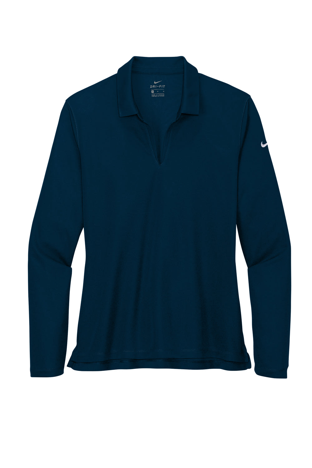 Nike NKDC2105 Womens Dri-Fit Moisture Wicking Micro Pique 2.0 Long Sleeve Polo Shirt Navy Blue Flat Front