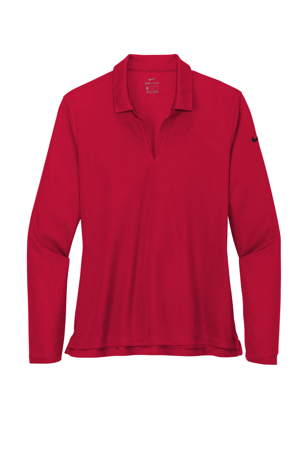 Nike NKDC2105 Womens Dri-Fit Moisture Wicking Micro Pique 2.0 Long Sleeve Polo Shirt University Red Flat Front