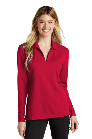 Nike NKDC2105 Womens Dri-Fit Moisture Wicking Micro Pique 2.0 Long Sleeve Polo Shirt University Red Model Front