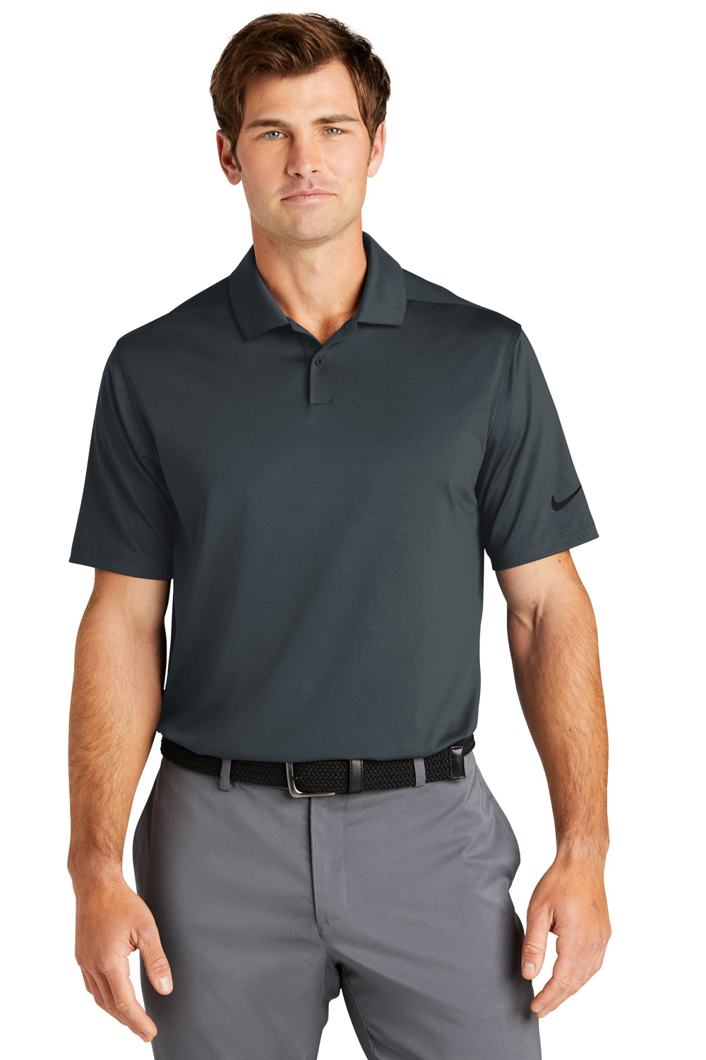 Nike NKDC2108 Mens Vapor Dri-Fit Moisture Wicking Short Sleeve Polo Shirt Anthracite Grey Model Front