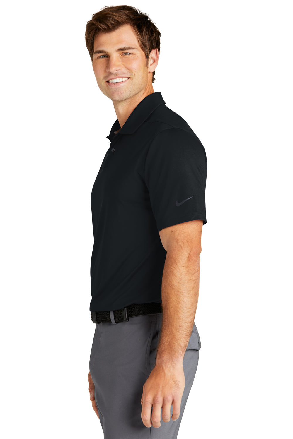 Nike NKDC2108 Mens Vapor Dri-Fit Moisture Wicking Short Sleeve Polo Shirt Black Model Side