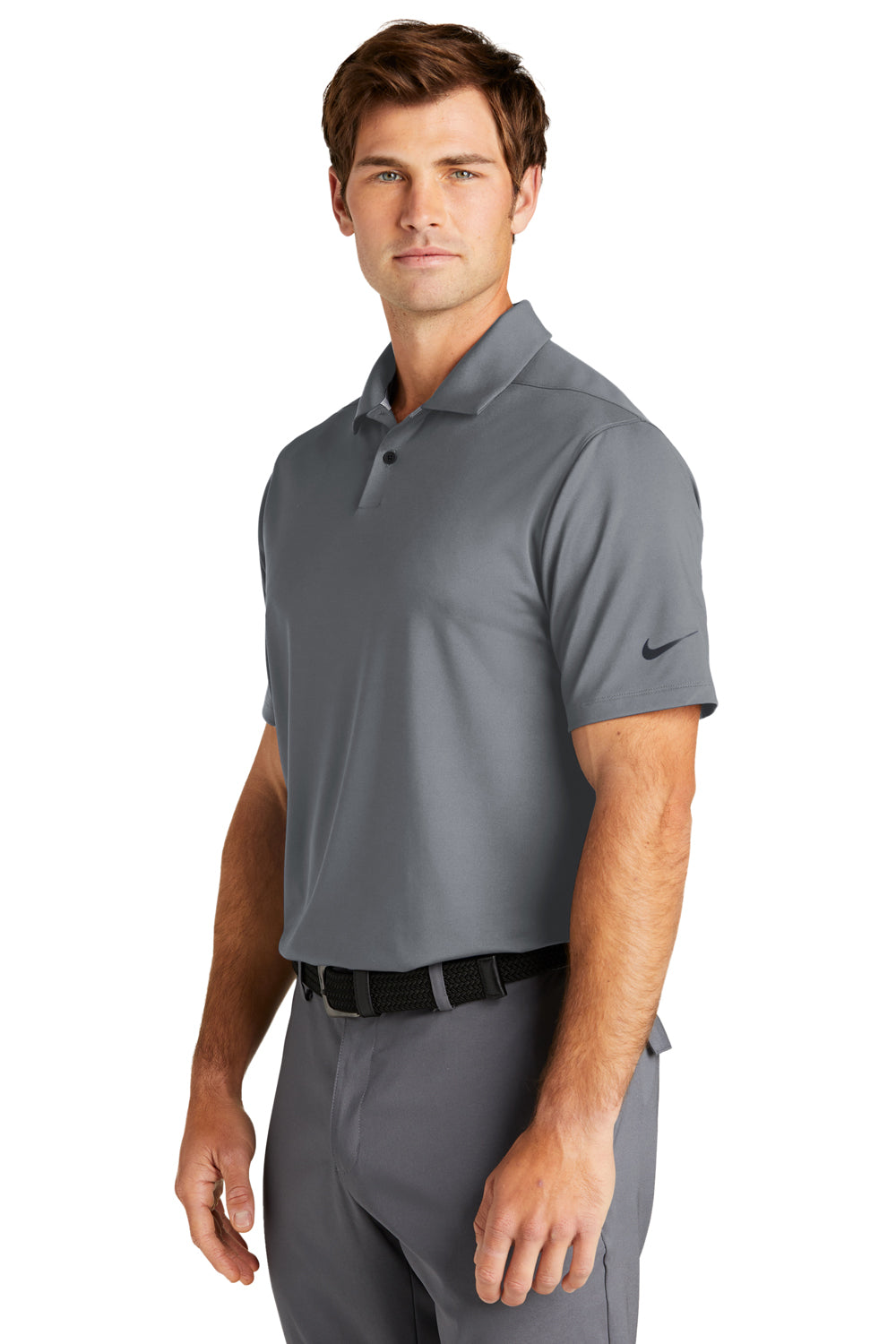 Nike NKDC2108 Mens Vapor Dri-Fit Moisture Wicking Short Sleeve Polo Shirt Cool Grey Model 3Q