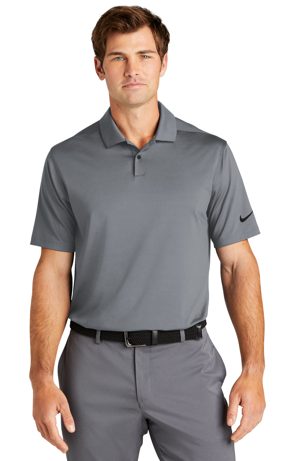 Nike NKDC2108 Mens Vapor Dri-Fit Moisture Wicking Short Sleeve Polo Shirt Cool Grey Model Front