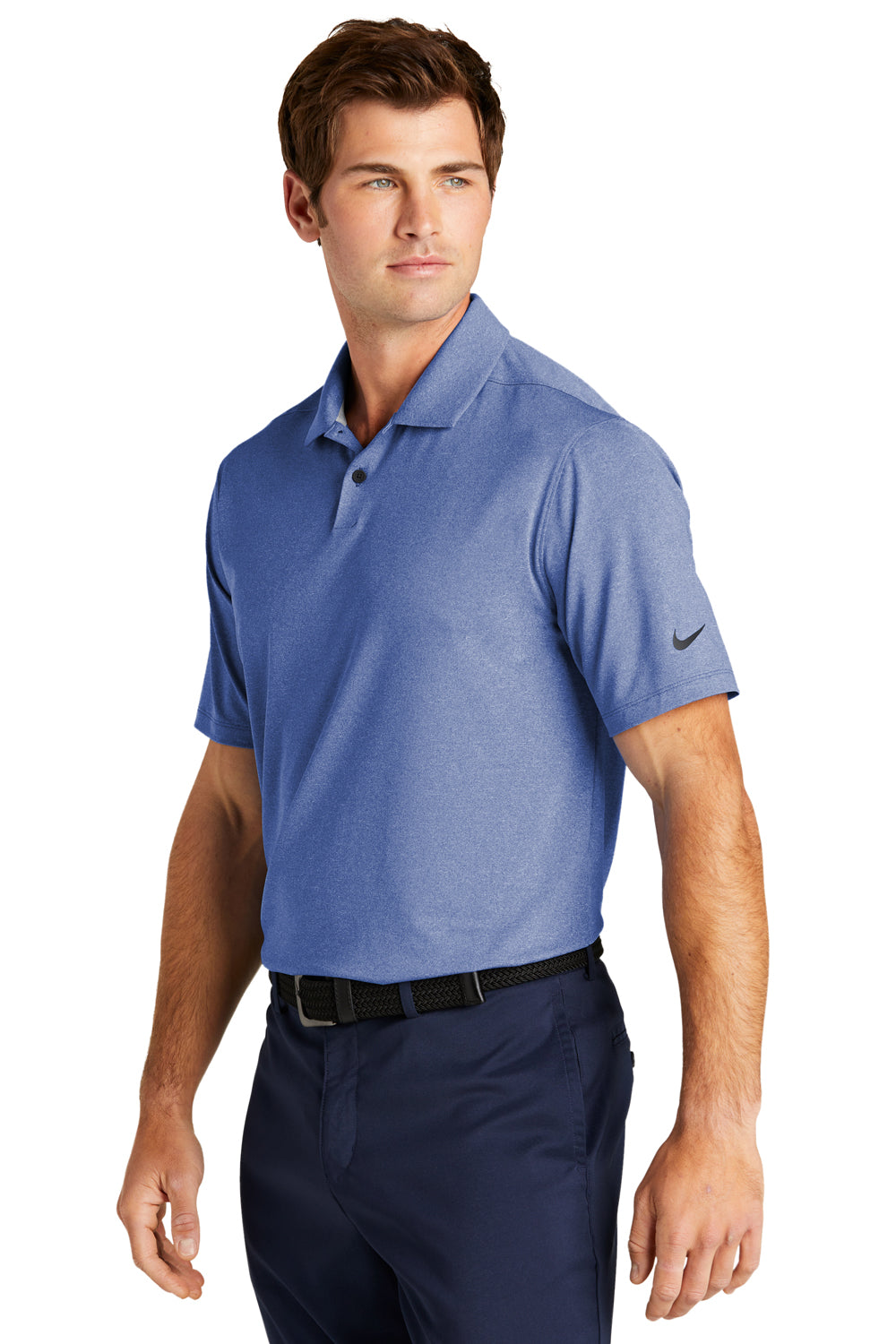 Nike NKDC2108 Mens Vapor Dri-Fit Moisture Wicking Short Sleeve Polo Shirt Heather Game Royal Blue Model 3Q