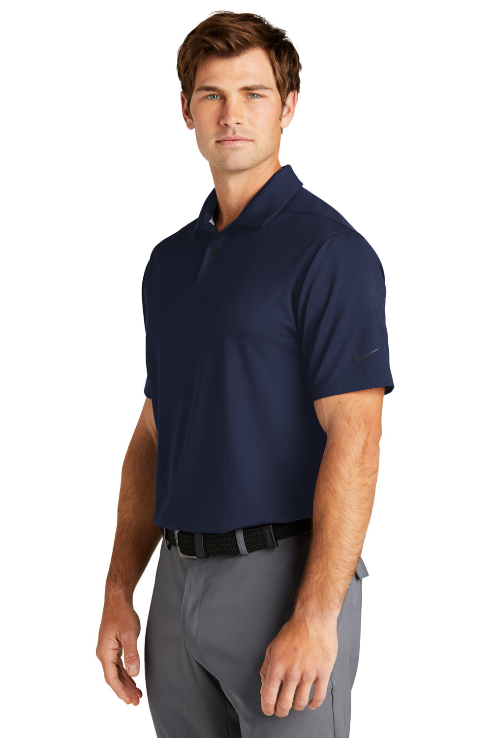Nike NKDC2108 Mens Vapor Dri-Fit Moisture Wicking Short Sleeve Polo Shirt Midnight Navy Blue Model 3Q