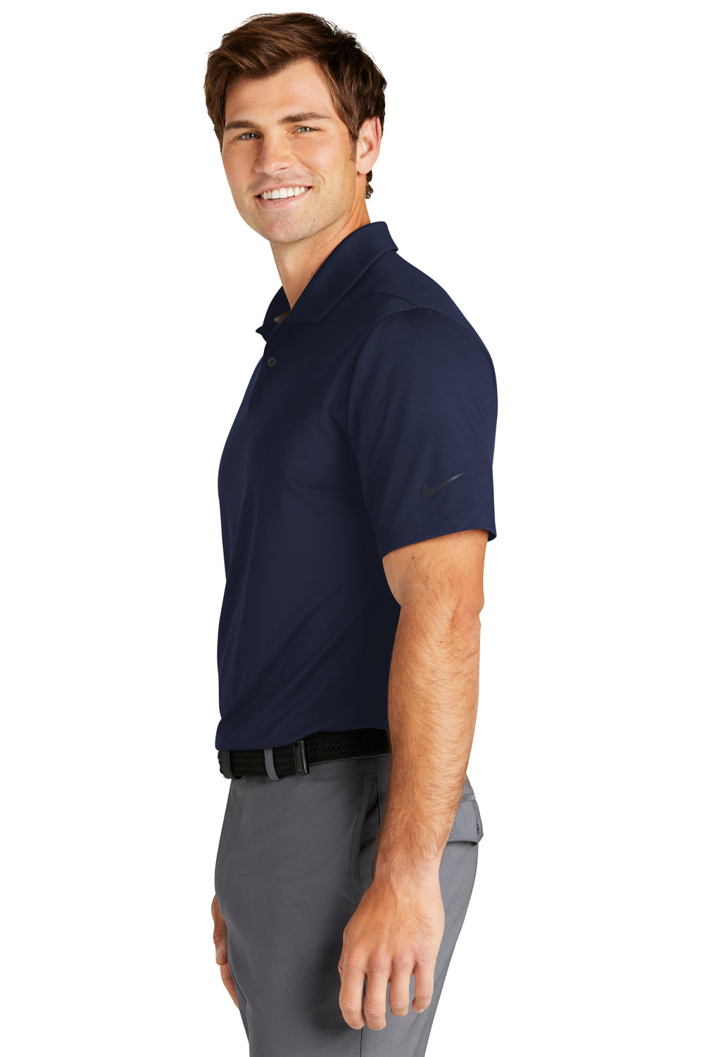 Nike NKDC2108 Mens Vapor Dri-Fit Moisture Wicking Short Sleeve Polo Shirt Midnight Navy Blue Model Side