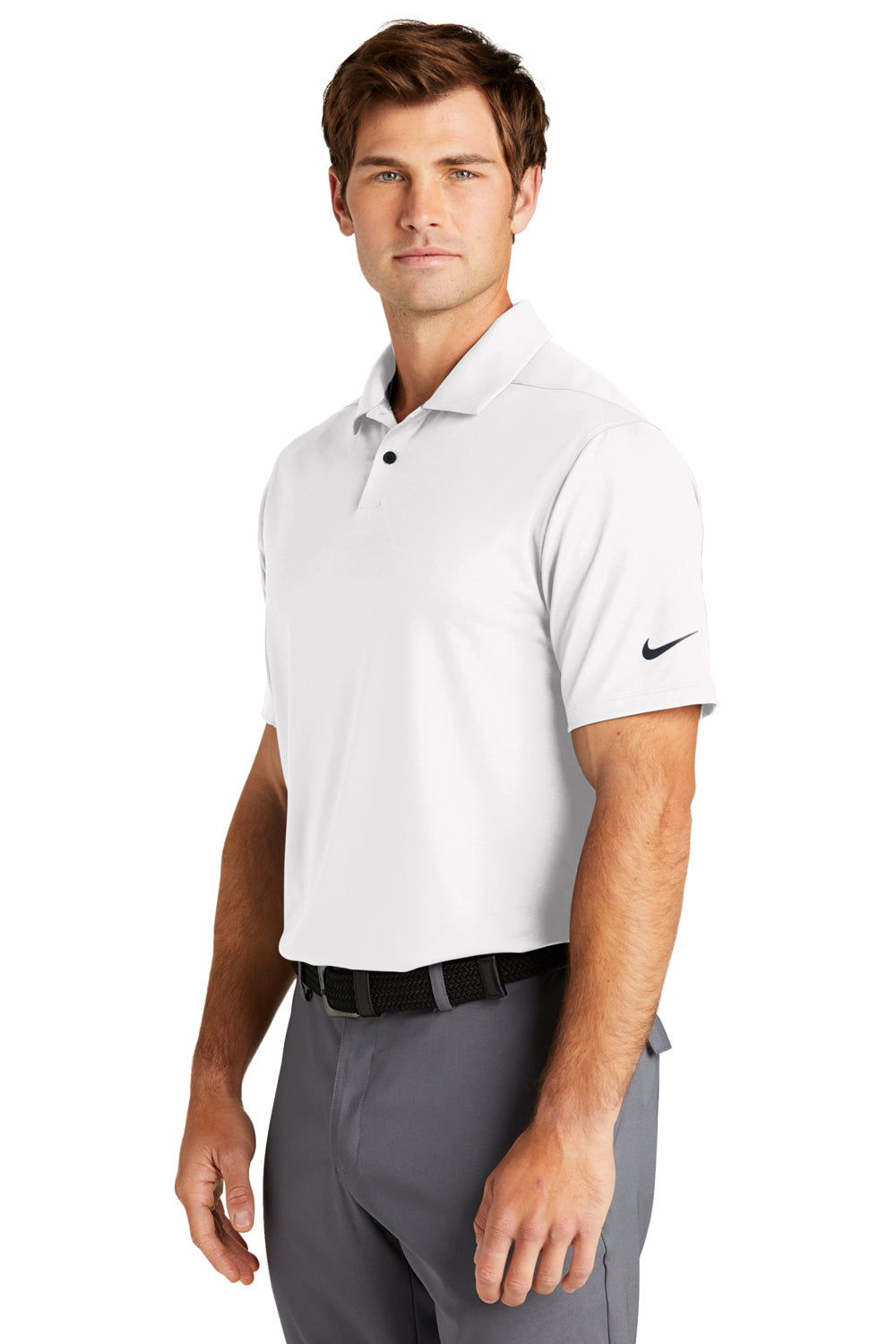 Nike NKDC2108 Mens Vapor Dri-Fit Moisture Wicking Short Sleeve Polo Shirt White Model 3Q