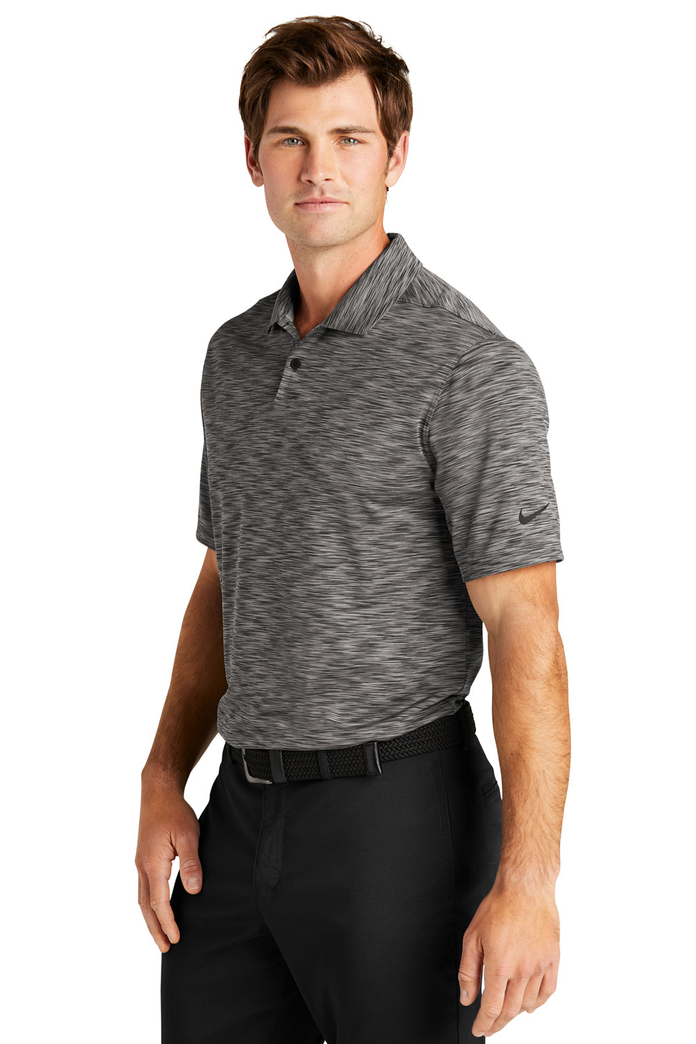 Nike NKDC2109 Mens Vapor Space Dyed Dri-Fit Moisture Wicking Short Sleeve Polo Shirt Anthracite Grey Model 3Q