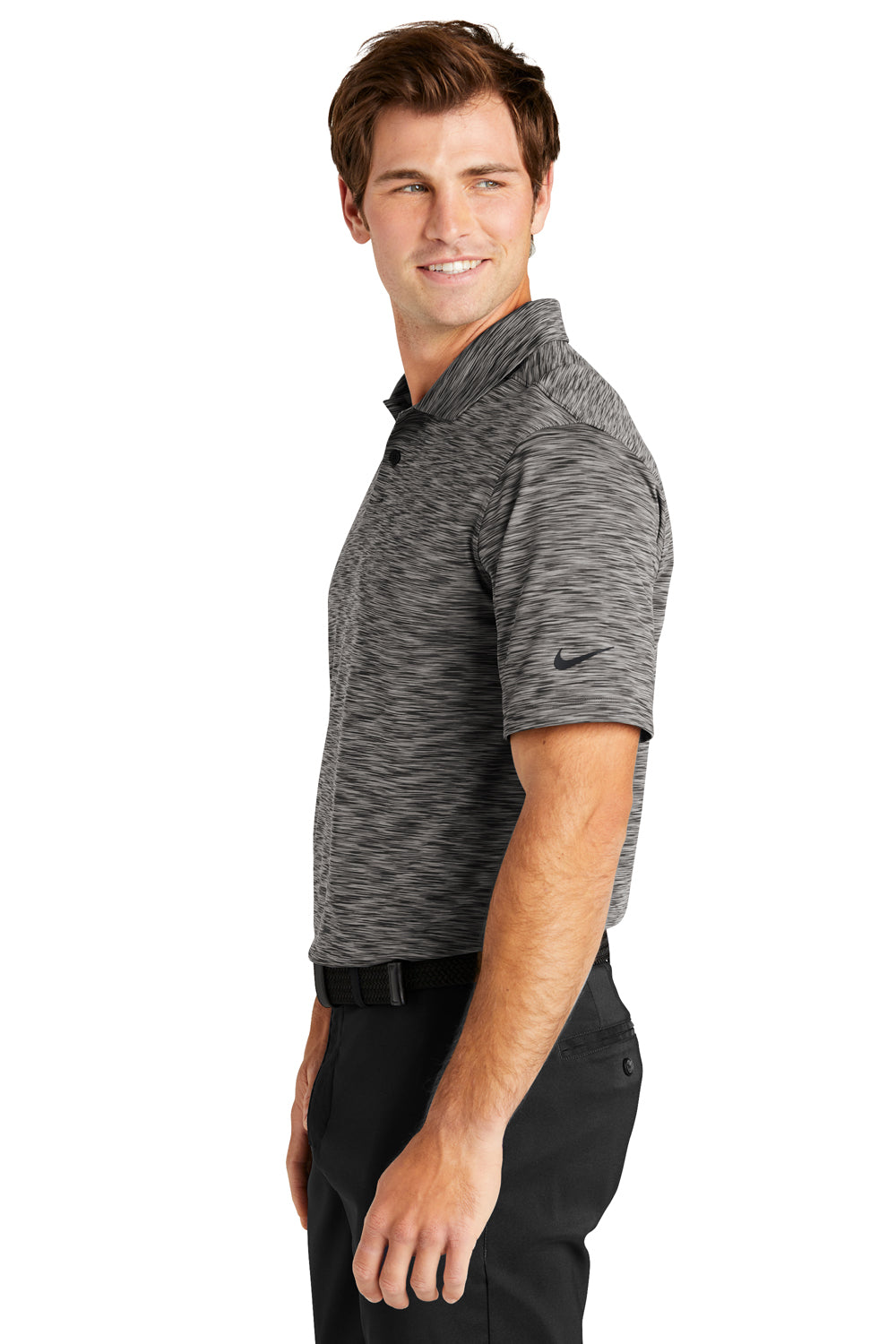 Nike NKDC2109 Mens Vapor Space Dyed Dri-Fit Moisture Wicking Short Sleeve Polo Shirt Anthracite Grey Model Side