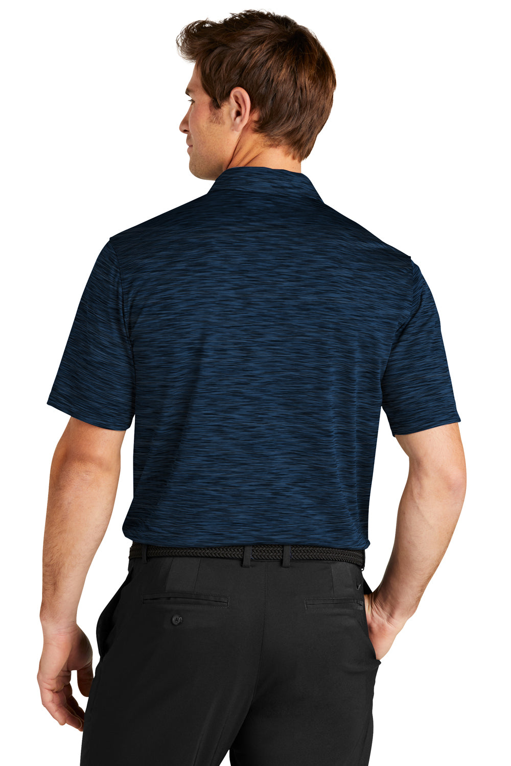 Nike NKDC2109 Mens Vapor Space Dyed Dri-Fit Moisture Wicking Short Sleeve Polo Shirt Navy Blue Model Back