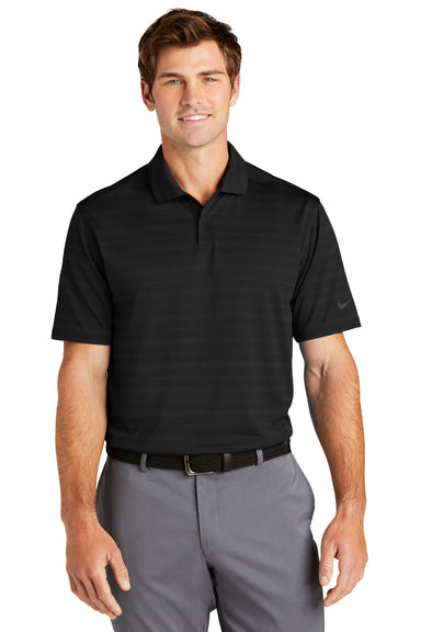 Nike NKDC2115 Mens Vapor Jacquard Dri-Fit Moisture Wicking Short Sleeve Polo Shirt Black Model Front