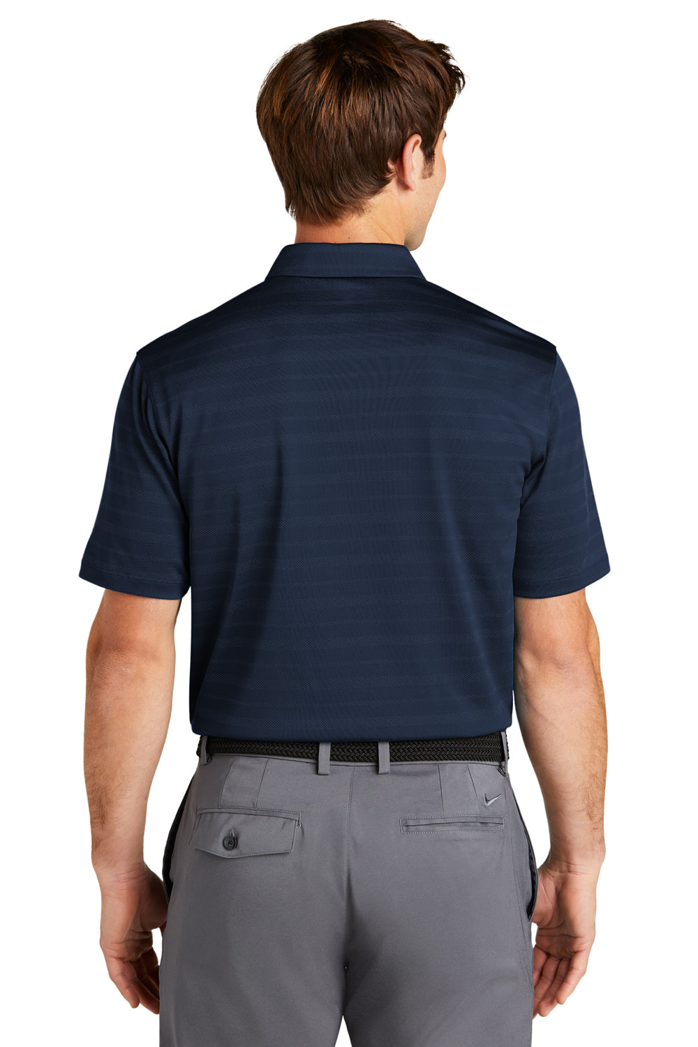 Nike NKDC2115 Mens Vapor Jacquard Dri-Fit Moisture Wicking Short Sleeve Polo Shirt Navy Blue Model Back