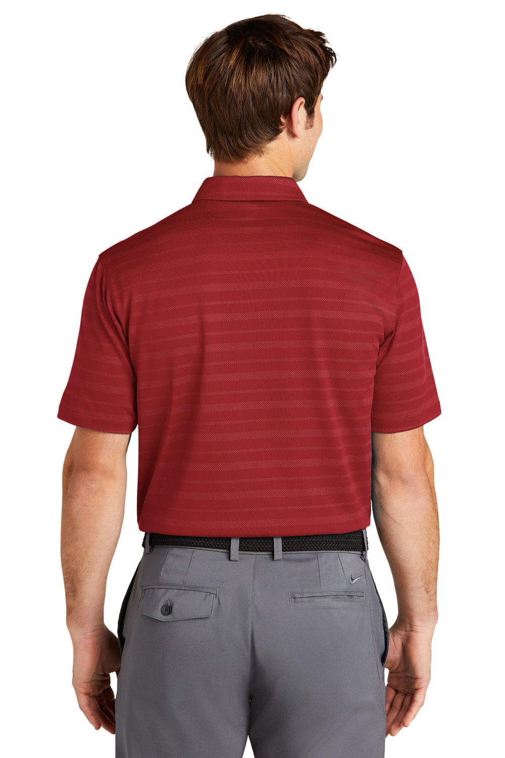 Nike NKDC2115 Mens Vapor Jacquard Dri-Fit Moisture Wicking Short Sleeve Polo Shirt Team Red Model Back