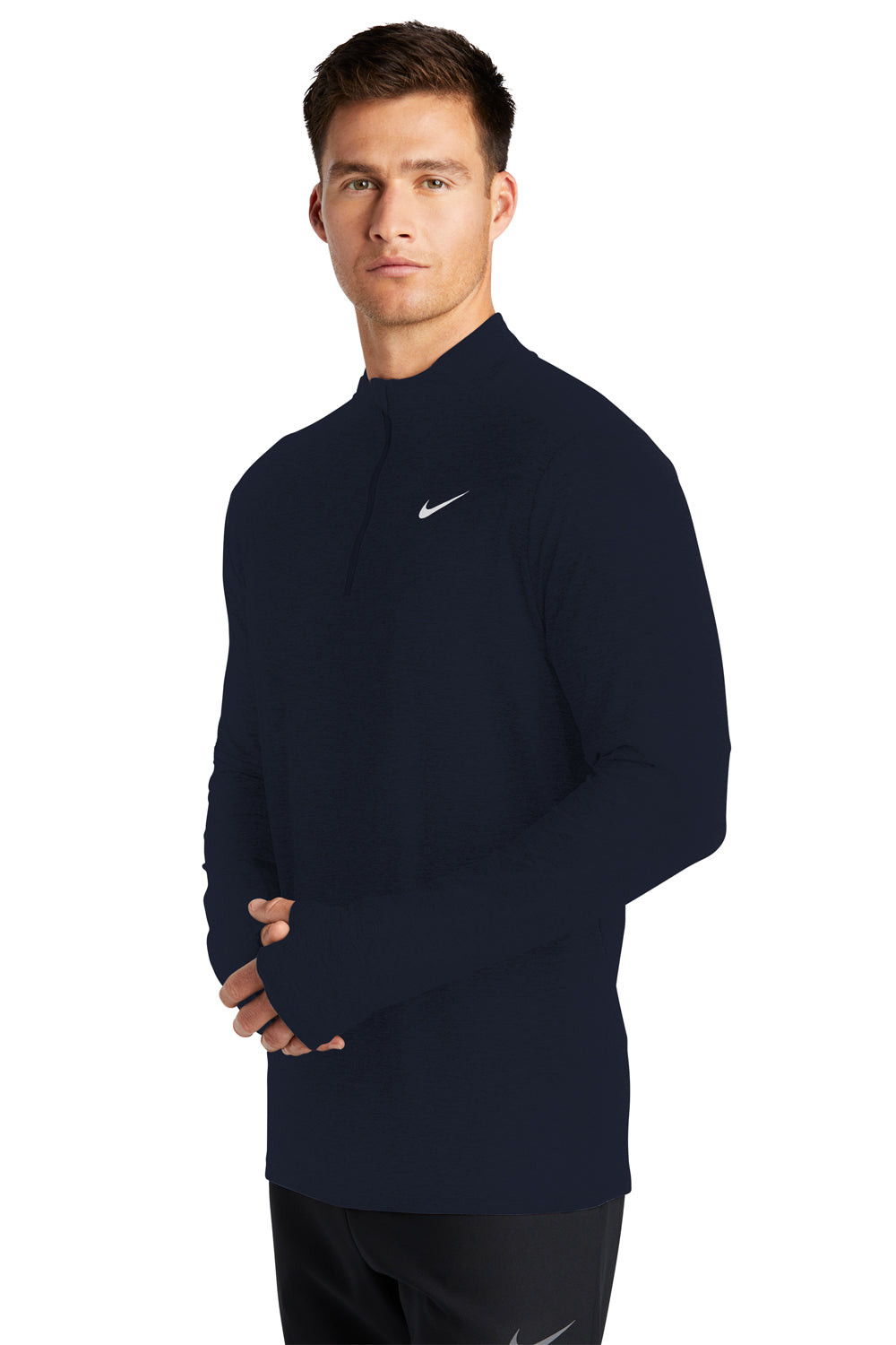 Nike NKDH4949 Mens Element Dri-Fit Moisture Wicking 1/4 Zip Sweatshirt Navy Blue Model 3Q