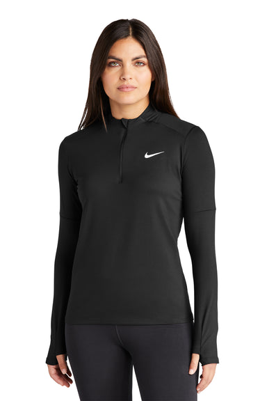 Nike NKDH4951 Womens Element Dri-Fit Moisture Wicking 1/4 Zip Sweatshirt Black Model Front
