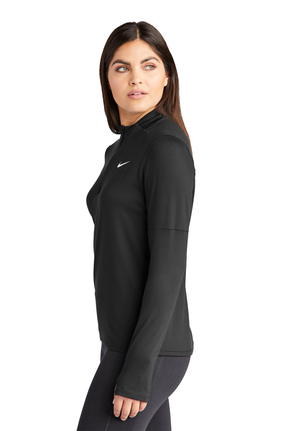 Nike NKDH4951 Womens Element Dri-Fit Moisture Wicking 1/4 Zip Sweatshirt Black Model Side