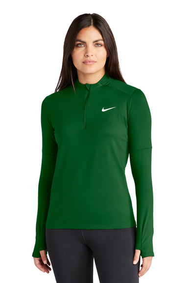 Nike NKDH4951 Womens Element Dri-Fit Moisture Wicking 1/4 Zip Sweatshirt Dark Green Model Front