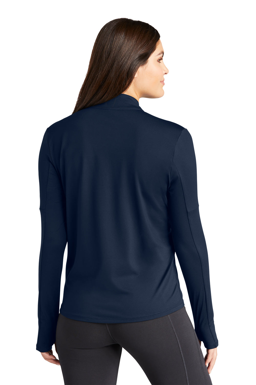 Nike NKDH4951 Womens Element Dri-Fit Moisture Wicking 1/4 Zip Sweatshirt Navy Blue Model Back