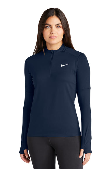 Nike NKDH4951 Womens Element Dri-Fit Moisture Wicking 1/4 Zip Sweatshirt Navy Blue Model Front