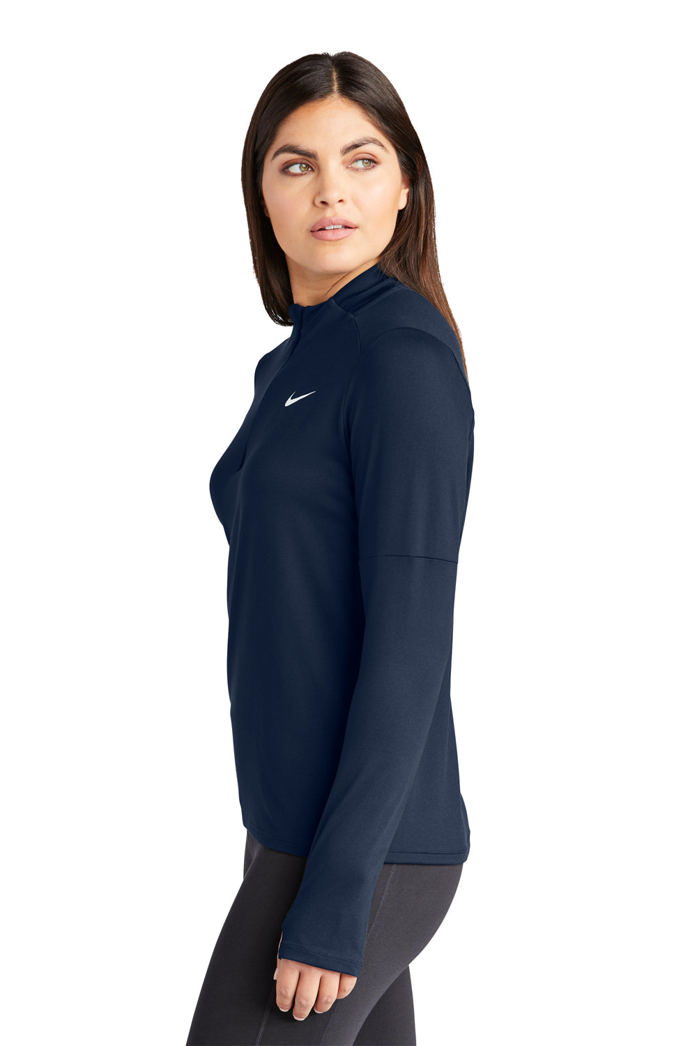 Nike NKDH4951 Womens Element Dri-Fit Moisture Wicking 1/4 Zip Sweatshirt Navy Blue Model Side