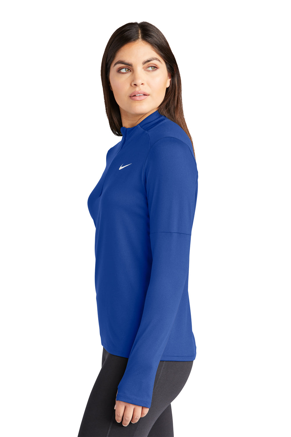 Nike NKDH4951 Womens Element Dri-Fit Moisture Wicking 1/4 Zip Sweatshirt Royal Blue Model Side