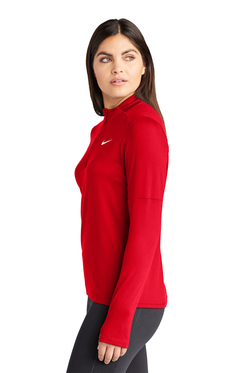 Nike NKDH4951 Womens Element Dri-Fit Moisture Wicking 1/4 Zip Sweatshirt Scarlet Red Model Side